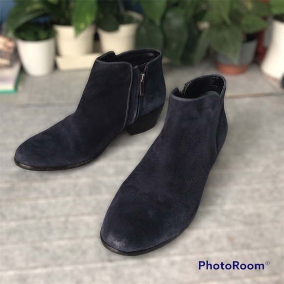 Sam Edelman Black Navy Blue Sued Women Booties Size 7 - Picture 2 of 10